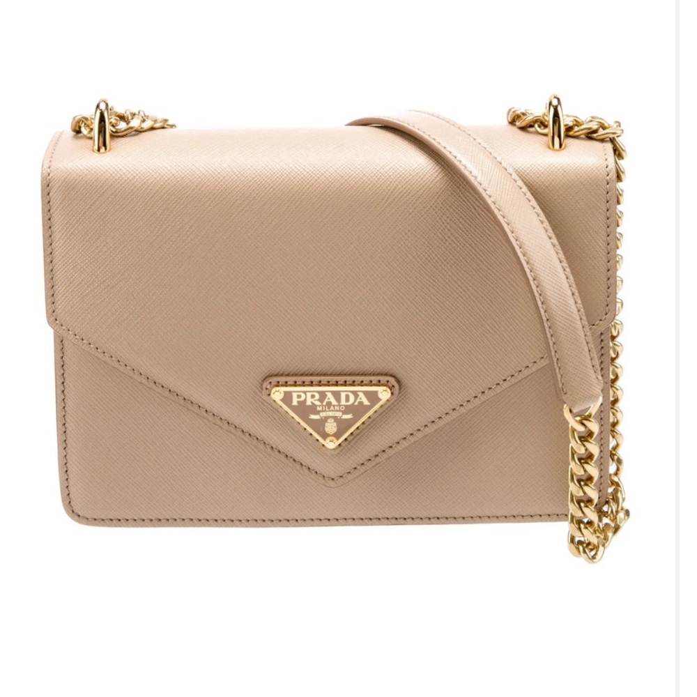 PRADA Saffiano Soft Calfskin Leather Chain Shoulder Bag Beige - Picture 2 of 5